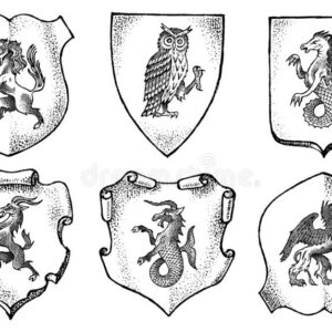 геральдика в винтажном стиле выгравированный герб с животными птицами 145885202